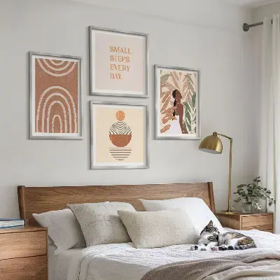 Set van posters met lijst met stijlvolle plantpatronen en geometrische vormen