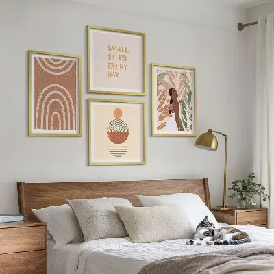 Set van posters met lijst met stijlvolle plantpatronen en geometrische vormen