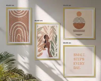 Set van posters met lijst met stijlvolle plantpatronen en geometrische vormen