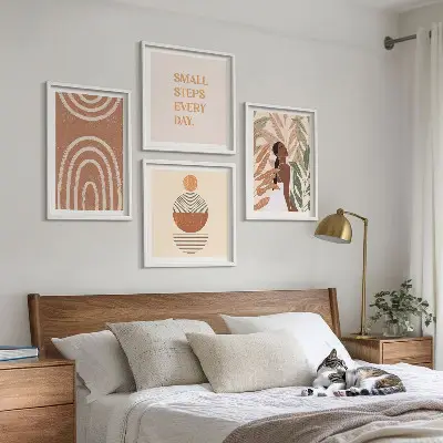 Set van posters met lijst met stijlvolle plantpatronen en geometrische vormen