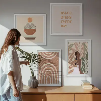 Set van posters met lijst met stijlvolle plantpatronen en geometrische vormen