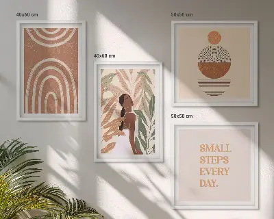 Set van posters met lijst met stijlvolle plantpatronen en geometrische vormen