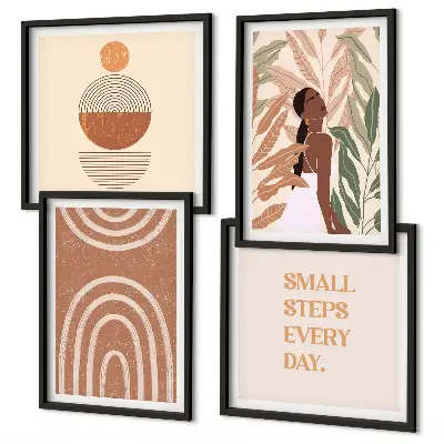 Set van posters met lijst met stijlvolle plantpatronen en geometrische vormen