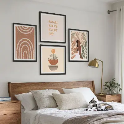 Set van posters met lijst met stijlvolle plantpatronen en geometrische vormen