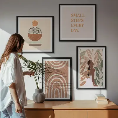 Set van posters met lijst met stijlvolle plantpatronen en geometrische vormen