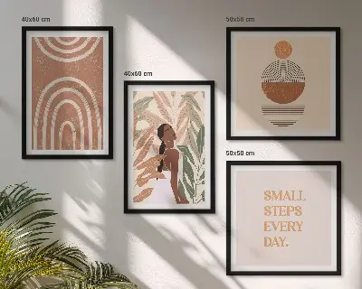 Set van posters met lijst met stijlvolle plantpatronen en geometrische vormen