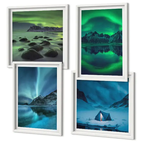 Winterlandschap met noorderlicht meerluik in lijst
