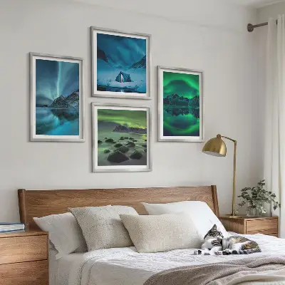 Winterlandschap met noorderlicht meerluik in lijst