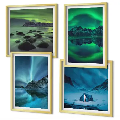 Winterlandschap met noorderlicht meerluik in lijst