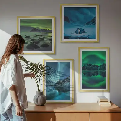 Winterlandschap met noorderlicht meerluik in lijst