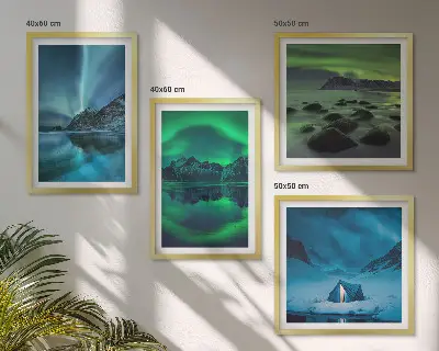 Winterlandschap met noorderlicht meerluik in lijst