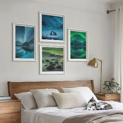 Winterlandschap met noorderlicht meerluik in lijst