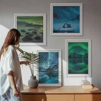 Winterlandschap met noorderlicht meerluik in lijst