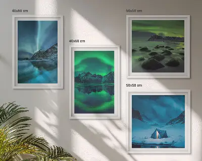 Winterlandschap met noorderlicht meerluik in lijst