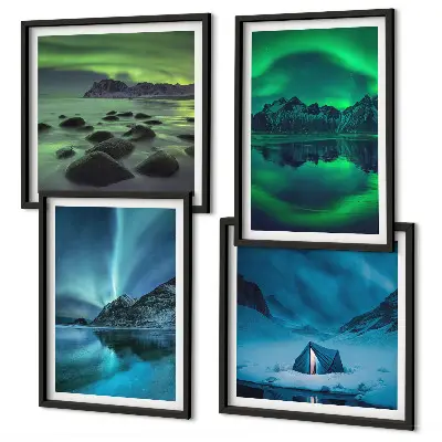 Winterlandschap met noorderlicht meerluik in lijst