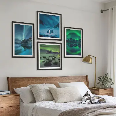 Winterlandschap met noorderlicht meerluik in lijst