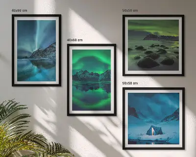 Winterlandschap met noorderlicht meerluik in lijst