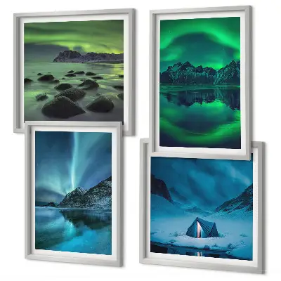 Winterlandschap met noorderlicht meerluik in lijst
