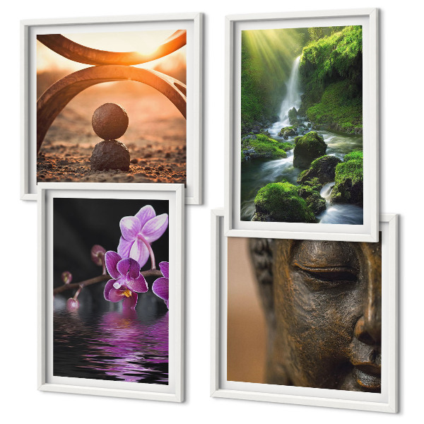 Set van posters met lijst Bloemen in het water van de Boeddha-waterval