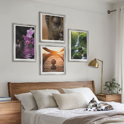 Set van posters met lijst Bloemen in het water van de Boeddha-waterval