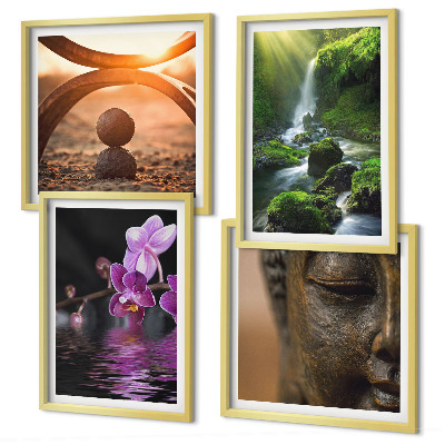 Set van posters met lijst Bloemen in het water van de Boeddha-waterval
