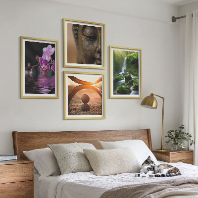 Set van posters met lijst Bloemen in het water van de Boeddha-waterval