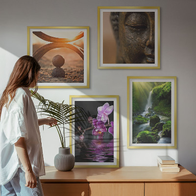 Set van posters met lijst Bloemen in het water van de Boeddha-waterval