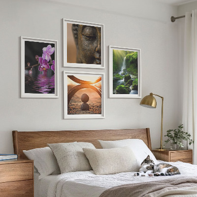 Set van posters met lijst Bloemen in het water van de Boeddha-waterval