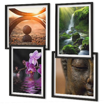 Set van posters met lijst Bloemen in het water van de Boeddha-waterval