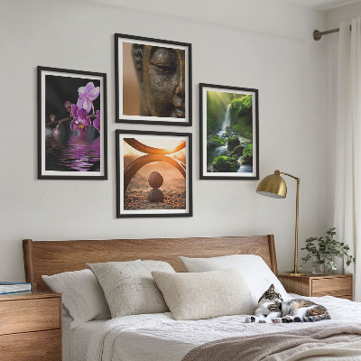 Set van posters met lijst Bloemen in het water van de Boeddha-waterval