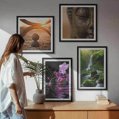 Set van posters met lijst Bloemen in het water van de Boeddha-waterval