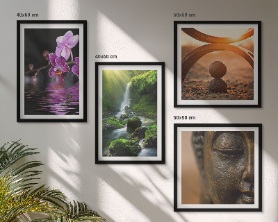 Set van posters met lijst Bloemen in het water van de Boeddha-waterval