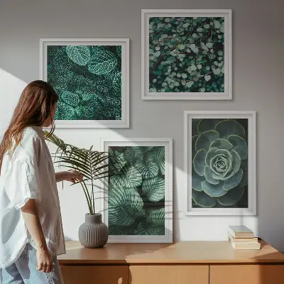 Set posters met lijst Groene sappige bladeren set posters met lijst