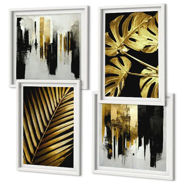 Abstracte Monstera-palmbladeren meerluik in lijst