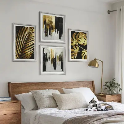 Abstracte Monstera-palmbladeren meerluik in lijst