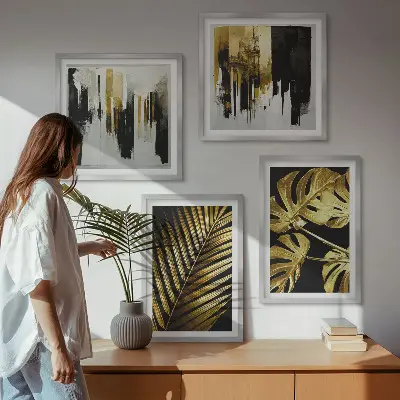 Abstracte Monstera-palmbladeren meerluik in lijst