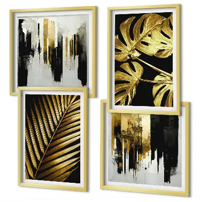 Abstracte Monstera-palmbladeren meerluik in lijst