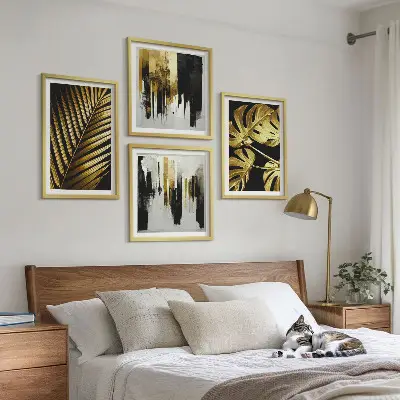 Abstracte Monstera-palmbladeren meerluik in lijst