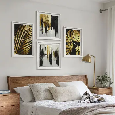 Abstracte Monstera-palmbladeren meerluik in lijst