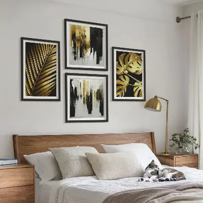 Abstracte Monstera-palmbladeren meerluik in lijst