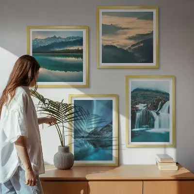Meerluik in lijst met winterlandschappen, watervallen en noorderlicht