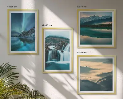 Meerluik in lijst met winterlandschappen, watervallen en noorderlicht