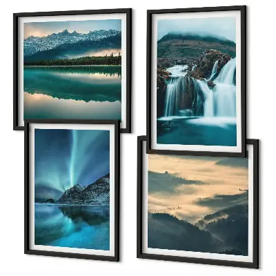 Meerluik in lijst met winterlandschappen, watervallen en noorderlicht