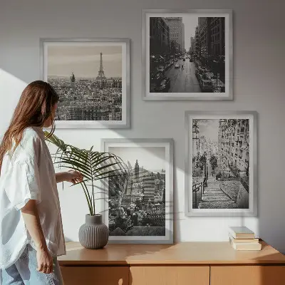 Meerluik in lijst met uitzichten op Parijs en New York