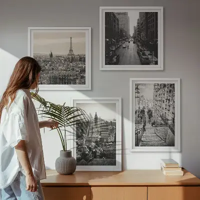 Meerluik in lijst met uitzichten op Parijs en New York