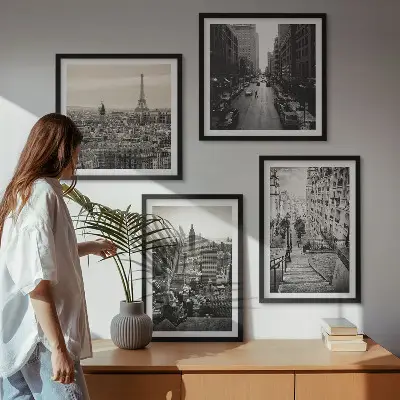Meerluik in lijst met uitzichten op Parijs en New York