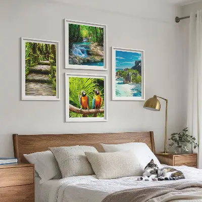 Papegaaienwaterval in tropisch bos set van posters met lijst