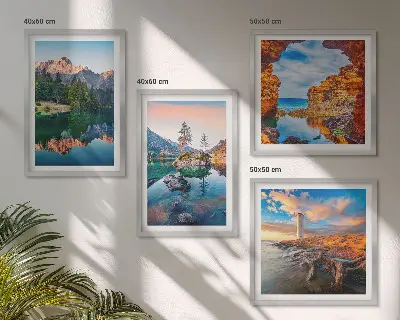 Bergmeren die de rotsen weerspiegelen meerluik in lijst