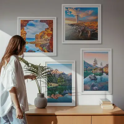 Bergmeren die de rotsen weerspiegelen meerluik in lijst