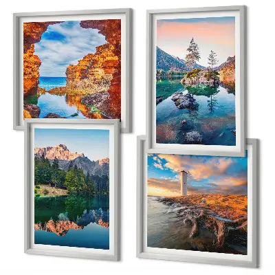 Bergmeren die de rotsen weerspiegelen meerluik in lijst